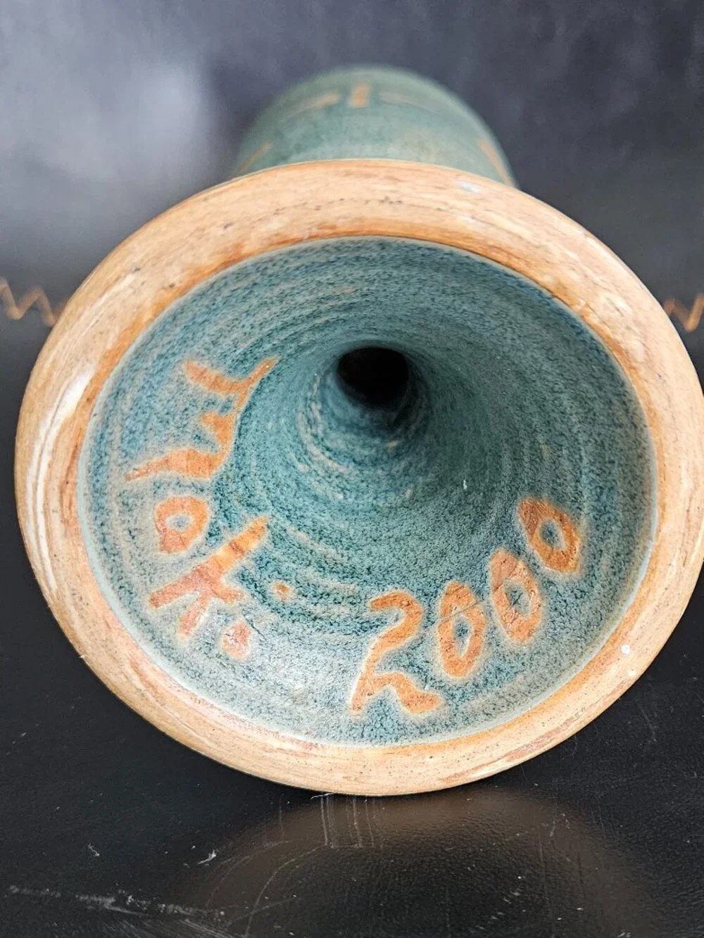 Vintage Kokopelli Studio Pottery Wine Goblet Signed Moki Blue Teal Glazed 2000